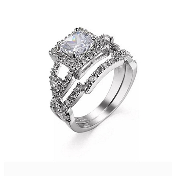 NEW White Gold Plated Sterling Silver Simulated Diamond Bridal‎ Set, Size 6 - Picture 9 of 10